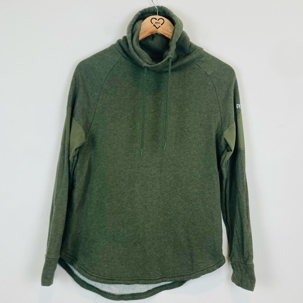 Gymshark cowl neck hunter green sweatshirt with mesh panels. Size XS
